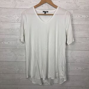 Eileen Fisher Women's Medium Short Sleeve V Neck Tee Shirt Solid White Casual